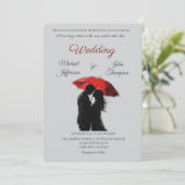 ロマンチックなパリの赤い傘ラブシルエット 招待状 (スタンド正面)