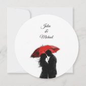 ロマンチックなパリの赤い傘ラブシルエット 招待状 (裏面)