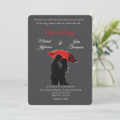 ロマンチックなパリの赤い傘ラブシルエット 招待状 (スタンド正面)