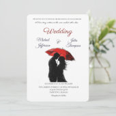 ロマンチックなパリの赤い傘ラブシルエット 招待状 (スタンド正面)