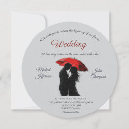 ロマンチックなパリの赤い傘ラブシルエット 招待状