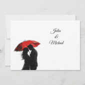 ロマンチックなパリの赤い傘 愛のシルエット セーブザデート (裏面)