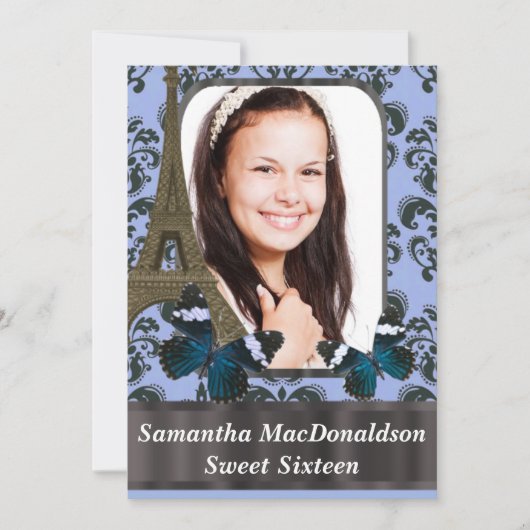 ロマンチックなパリのsweet sixteenの誕生日 招待状 (正面)