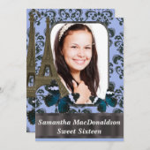 ロマンチックなパリのsweet sixteenの誕生日 招待状 (正面/裏面)