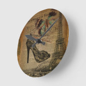 ロマンチックなパリエッフェル塔のガーリーなレースの小剣 ラウンド壁時計 (傾斜)