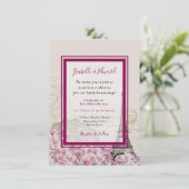 ロマンチックなパリ春のブルゴーニュのピンクの花 招待状 (スタンド正面)