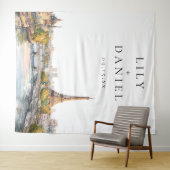 ロマンチックなパリ結婚フランスの写真の背景 タペストリー (インサイチュ(横))