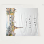 ロマンチックなパリ結婚フランスの写真の背景 タペストリー (正面(横))