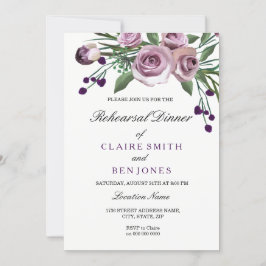 ロマンチックなパープルバラ結婚のリハーサルディナー 招待状
