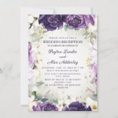 ロマンチックなパープルホワイトの花の結婚式の披露宴 招待状 (正面)
