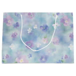 ロマンチックなパープルラベンダーホワイトフラワーズウェディング ラージペーパーバッグ