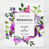 ロマンチックなパープル結婚フローラのワインラベル ワインラベル (シングルラベル)