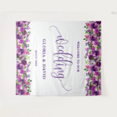 ロマンチックなパープル結婚フローラの歓迎サイン タペストリー (正面(横))