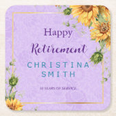 ロマンチックなヒマワリの水色引退パーティー スクエアペーパーコースター (正面)