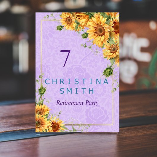 ロマンチックなヒマワリの水色引退パーティー テーブルナンバー