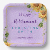 ロマンチックなヒマワリの水色引退パーティー ペーパープレート (正面)