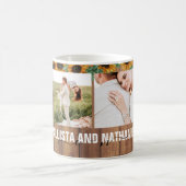 ロマンチックなヒマワリ金ゴールドホワイトカップル写真コラージュ コーヒーマグカップ (中央)