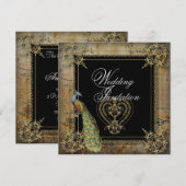 ロマンチックなビンテージターコイズターコイズピーコックウェディング 招待状 (正面/裏面)
