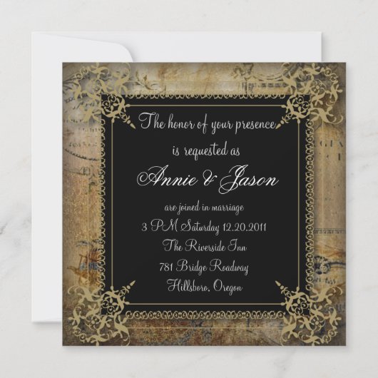 ロマンチックなビンテージターコイズテールピーコックウェディング 招待状 (裏面)