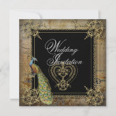 ロマンチックなビンテージターコイズテールピーコックウェディング 招待状 (正面)