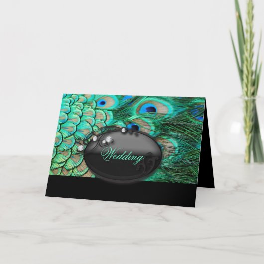 ロマンチックなビンテージターコイズテールピーコックウェディング 招待状 (正面)