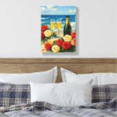 ロマンチックなビーチのシャンパンとバラ キャンバスプリント (インサイチュ (寝室))