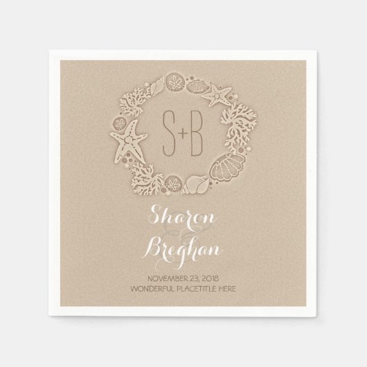 ロマンチックなビーチの宝石砂結婚の紙ナプキン スタンダードカクテルナプキン (正面)