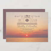 ロマンチックなビーチの日没の海の結婚式招待状 招待状 (正面/裏面)