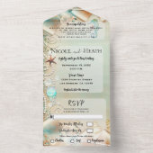 ロマンチックなビーチスターフィッシュ&パールエレガントな結婚式 オールインワン招待状 (内側)