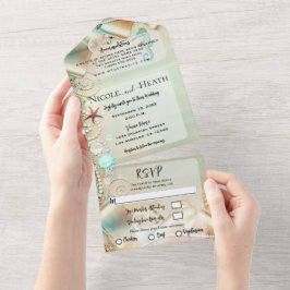 ロマンチックなビーチスターフィッシュ&パールエレガントな結婚式 オールインワン招待状