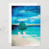 ロマンチックなビーチノートグリーティングカード。 招待状 (正面/裏面)