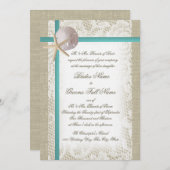 ロマンチックなビーチバーラップアンドレースアクア 招待状 (正面/裏面)