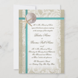 ロマンチックなビーチバーラップアンドレースアクア 招待状