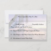 ロマンチックなビーチパープルサンセットウェディングRSVP 出欠カード (裏面)