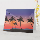 ロマンチックなビーチパーム空白のツリーグリーティングカード カード (黄色い花)