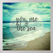 ロマンチックなビーチ引用文海と空の写真 ポスター (正面)