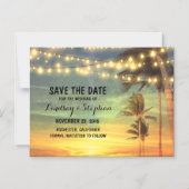 ロマンチックなビーチ日没の日付を保存 マグネット招待状 (正面)