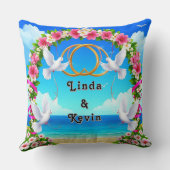 ロマンチックなビーチ海シーンとフローラアーチ クッション (裏面)