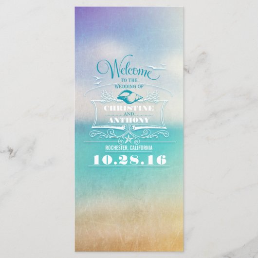 ロマンチックなビーチ結婚式プログラデーショングラム – ブルーシー プログラム (正面)