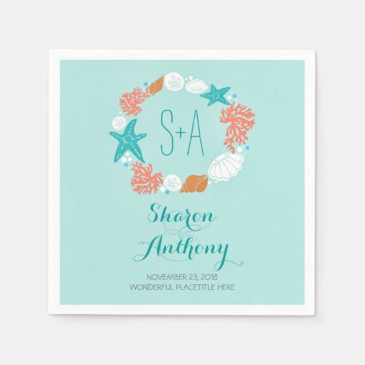 ロマンチックなビーチ結婚財宝の紙ナプキンス スタンダードカクテルナプキン (正面)
