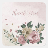 ロマンチックなピンクとシャンパンの感謝してい花々 スクエアシール (正面)