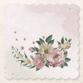 ロマンチックなピンクとシャンパンの花 ペーパーコースター (正面)