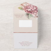 ロマンチックなピンクとバラ色の水彩ハイドランジアの花 オールインワン招待状 (外側)