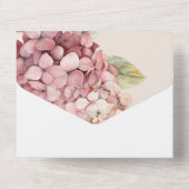ロマンチックなピンクとバラ色の水彩ハイドランジアの花 オールインワン招待状 (裏面)