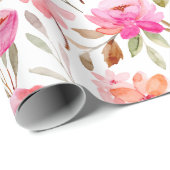 ロマンチックなピンクとピーチウォーターのカラーフローラ ラッピングペーパー (ロールコーナー)