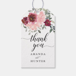 ロマンチックなピンクとブルゴーニュのフローラありがとう ギフトタグ