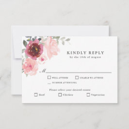 ロマンチックなピンクとブルゴーニュのRSVP with Entrees 出欠カード