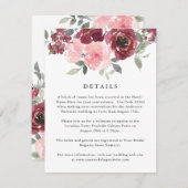 ロマンチックなピンクとブルゴーニュ結婚のフローラ詳細 エンクロージャーカード (正面/裏面)