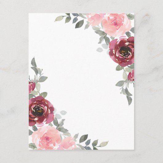 ロマンチックなピンクとブルゴーニュ結婚のフローラ詳細 エンクロージャーカード (裏面)