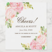 ロマンチックなピンクと桃の牡丹ワインラベル ワインラベル (シングルラベル)